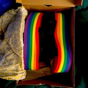 Teva rainbow flatform sandals, size 9, new in box